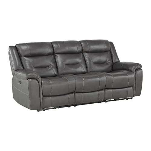 Lexicon Finlay Top Grain Leather Power Double Reclining Sofa, Dark Gray