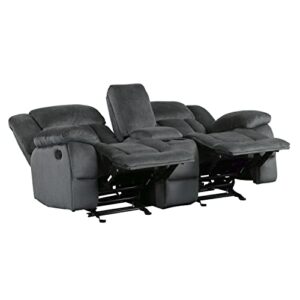 Lexicon Caspian Fabric Double Glider Reclining Love Seat with Center Console, Charcoal