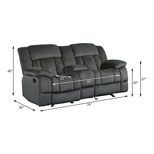 Lexicon Caspian Fabric Double Glider Reclining Love Seat with Center Console, Charcoal