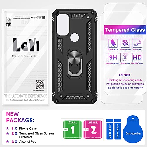 LeYi for Moto G-Play-2023-Case: Moto G Pure Case/G Power 2022 Case with 2 Pcs Screen Protector, Military-Grade Phone Case with Magnetic Stand for Motorola G Pure/G Play 2023/G Power 2022, Black