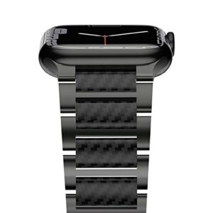 iiteeology carbon band compatible with apple watch 49mm 45mm 44mm 42mm, upgraded light genuine carbon fiber band with stainless steel clasp for men, black