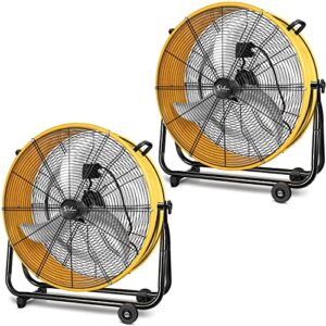 simple deluxe 30 inch heavy duty metal industrial drum fan, 3 speed air circulation for warehouse, workshop,factory and basement - high velocity, yellow,2 pack, hifanxdrum30x2