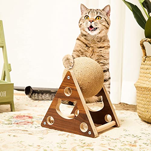 Cat Scratcher Ball Wood Sisal Cat Scratcher Toy Cats Scratcher Orb Scratcher for Indoor Kittens and Cats Nails Interactive Solid Wood Pet Toy Cat Exercise Fun Toy Protect Your Furniture (Small)