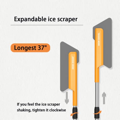 Kwak's Car Extendable Ice Scraper and Snow Brush with LED Light & Ice Scraper for Car or Truck Auto SUV Snow Removal Removable Ice Scraper for Windshield (S)