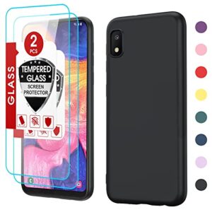 leyi for samsung a10e case: galaxy a10e case with 2 pack tempered glass screen protector for women men, liquid silicone slim gel rubber protective phone cases cover for samsung galaxy a10e, black