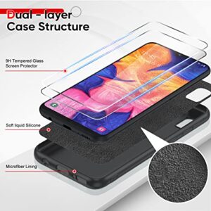 LeYi for Samsung A10e Case: Galaxy A10e Case with 2 Pack Tempered Glass Screen Protector for Women Men, Liquid Silicone Slim Gel Rubber Protective Phone Cases Cover for Samsung Galaxy A10e, Black