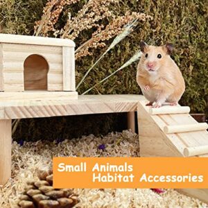 SINFUN Hamster Wooden Play Stand Platform Small Animals Stand Platform Natural Wood Table Pet House Hideouts Hut Waterproof Surface Pet Cage Accessories for Birds Gerbil Chinchilla Squirrel Guinea Pig