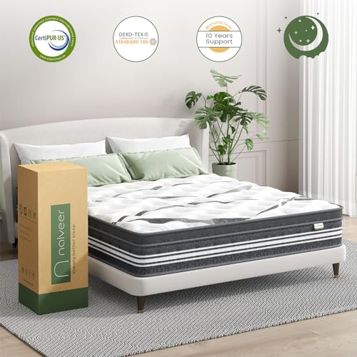 Naiveer King Mattress 10 Inch, Memory Foam Hybrid Mattress, King Size Mattress in A Box, Individually Wrapped Coils, CertiPUR-US Certified, Medium Firm Mattress for Back Pain & Pressure Relieve