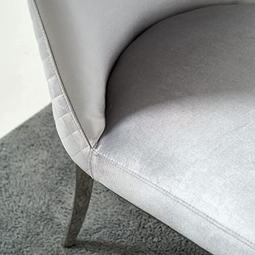 AZhome Dining Chairs, Gray Velvet Upholstered Chairs with Silver Stainless Steel Legs, Set of 2