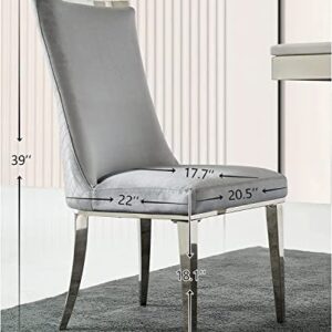 AZhome Dining Chairs, Gray Velvet Upholstered Chairs with Silver Stainless Steel Legs, Set of 2