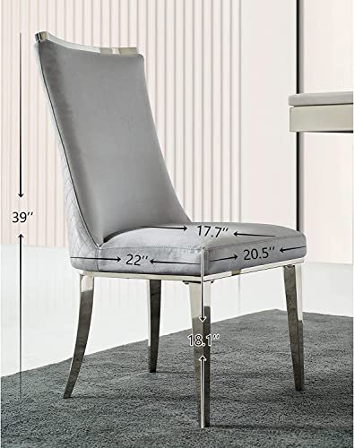 AZhome Dining Chairs, Gray Velvet Upholstered Chairs with Silver Stainless Steel Legs, Set of 2