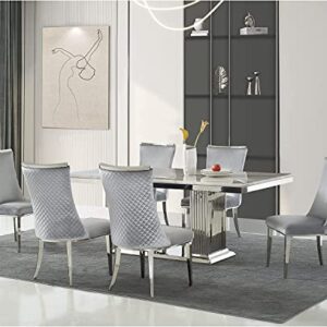 AZhome Dining Chairs, Gray Velvet Upholstered Chairs with Silver Stainless Steel Legs, Set of 2