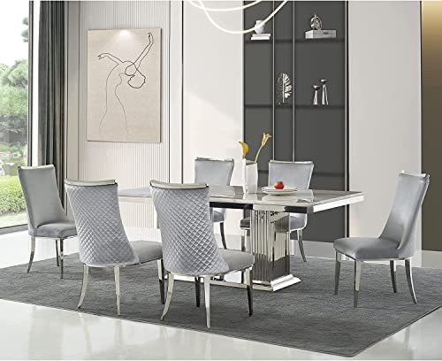 AZhome Dining Chairs, Gray Velvet Upholstered Chairs with Silver Stainless Steel Legs, Set of 2