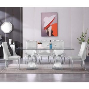 AZhome Dining Chairs, Gray Velvet Upholstered Chairs with Silver Stainless Steel Legs, Set of 2