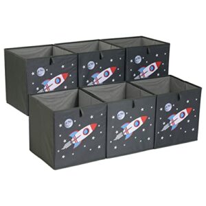 amazon basics kids collapsible fabric storage cube organizer bins - pack of 6, space rockets, 10.5x10.5x11"