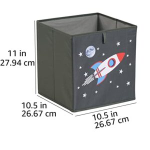 Amazon Basics Kids Collapsible Fabric Storage Cube Organizer Bins - Pack of 6, Space Rockets, 10.5x10.5x11"