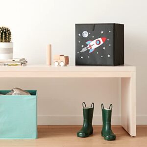 Amazon Basics Kids Collapsible Fabric Storage Cube Organizer Bins - Pack of 6, Space Rockets, 10.5x10.5x11"