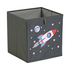 Amazon Basics Kids Collapsible Fabric Storage Cube Organizer Bins - Pack of 6, Space Rockets, 10.5x10.5x11"