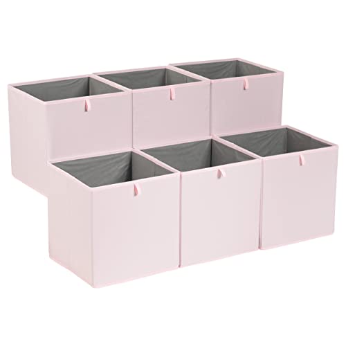 Amazon Basics Collapsible Fabric Storage Cube Organizer Bins - Pack of 6, Peony Pink, 13x15x13"