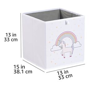 Amazon Basics Kids Collapsible Fabric Storage Cube Organizer Bins, Pack of 6, Unicorns & Rainbows, 13x15x13"