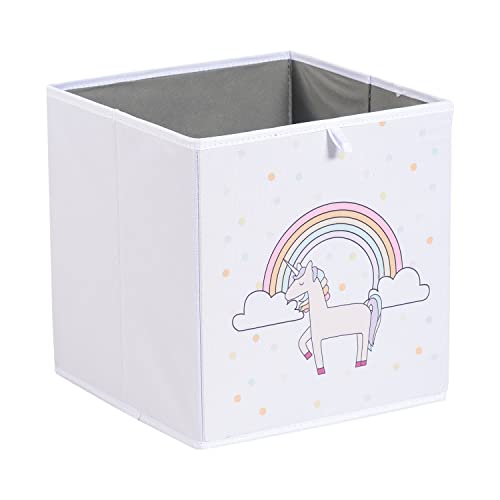 Amazon Basics Kids Collapsible Fabric Storage Cube Organizer Bins, Pack of 6, Unicorns & Rainbows, 13x15x13"