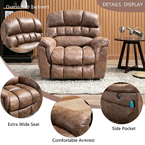 CANMOV Large Power Lift Recliner Chairs with Massage and Heat for Elderly Big People, Heavy Duty Electric Faux Leather Reclining Chairs with USB Port and 2 Side Pockets, Brown