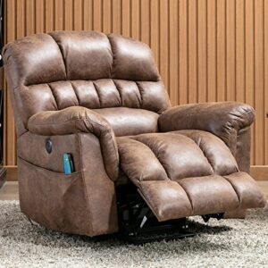 CANMOV Large Power Lift Recliner Chairs with Massage and Heat for Elderly Big People, Heavy Duty Electric Faux Leather Reclining Chairs with USB Port and 2 Side Pockets, Brown