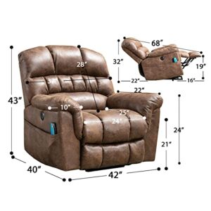 CANMOV Large Power Lift Recliner Chairs with Massage and Heat for Elderly Big People, Heavy Duty Electric Faux Leather Reclining Chairs with USB Port and 2 Side Pockets, Brown