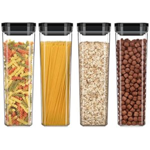mr.siga 4 pack airtight food storage container set, bpa free kitchen pantry organization canisters, one-handed airtight cereal flour spaghetti storage containers, 2.1l / 72oz, black