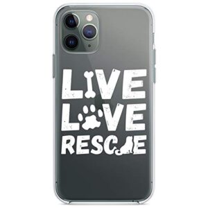 distinctink clear shockproof hybrid case for iphone 13 (6.1" screen) - tpu bumper, acrylic back, tempered glass screen protector - live love rescue - dog paw