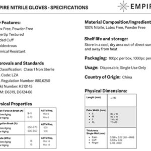 EMPIRE - Blue Nitrile Exam Gloves - Premium Grade - Non-Sterile - Powder Free - Single Use, Disposable - Latex Free - For Lab, Food Service, Home, & More - Medium - 1000 Count Case