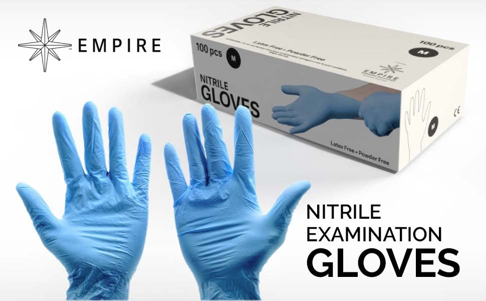 EMPIRE - Blue Nitrile Exam Gloves - Premium Grade - Non-Sterile - Powder Free - Single Use, Disposable - Latex Free - For Lab, Food Service, Home, & More - Medium - 1000 Count Case