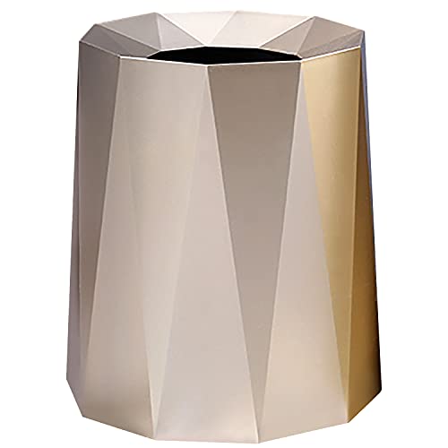 Luxurious Nordic Trash Can - Open Top Geometric Garbage Can - Double Barrel Trash Bin - Waste Basket w/Removable Plastic Bin - Living Room, Bedroom, Bathroom Trash Can - 8L/2.1Gal Garbage Bin, Gold