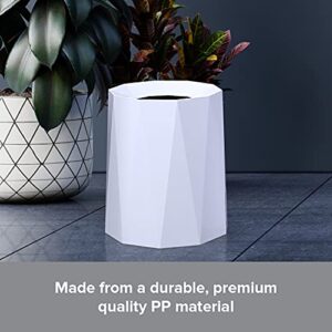 Luxurious Nordic Trash Can - Open Top Geometric Garbage Can - Double Barrel Trash Bin - Waste Basket w/Removable Plastic Bin - Living Room, Bedroom, Bathroom Trash Can - 8L/2.1Gal Garbage Bin, White