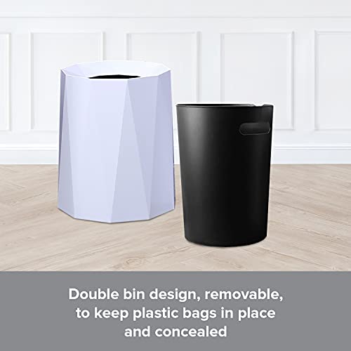 Luxurious Nordic Trash Can - Open Top Geometric Garbage Can - Double Barrel Trash Bin - Waste Basket w/Removable Plastic Bin - Living Room, Bedroom, Bathroom Trash Can - 8L/2.1Gal Garbage Bin, White