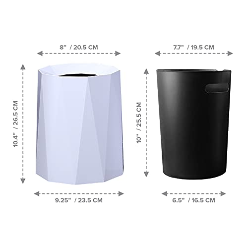 Luxurious Nordic Trash Can - Open Top Geometric Garbage Can - Double Barrel Trash Bin - Waste Basket w/Removable Plastic Bin - Living Room, Bedroom, Bathroom Trash Can - 8L/2.1Gal Garbage Bin, White