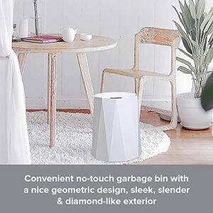 Luxurious Nordic Trash Can - Open Top Geometric Garbage Can - Double Barrel Trash Bin - Waste Basket w/Removable Plastic Bin - Living Room, Bedroom, Bathroom Trash Can - 8L/2.1Gal Garbage Bin, White