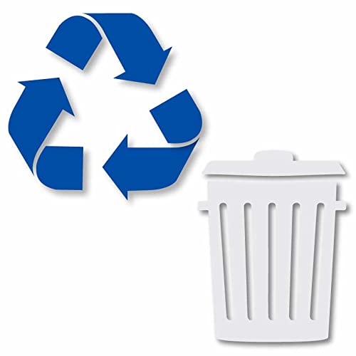 Recycle and Trash Sticker Logo Style 2 Symbol to Organize Trash cans or Garbage containers and Walls - 5 Sizes 12 Colors Sticker (XSmall - Reversed - Blue/White)