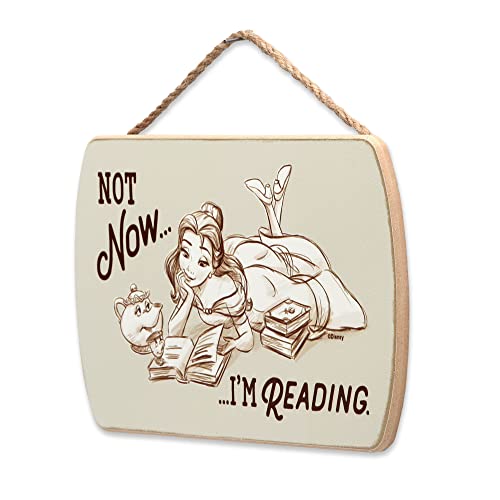 Disney Beauty and the Beast Belle Hanging Wood Wall Decor - Not Now I'm Reading - Cute Belle Sign for Kids' Bedroom or Play Room