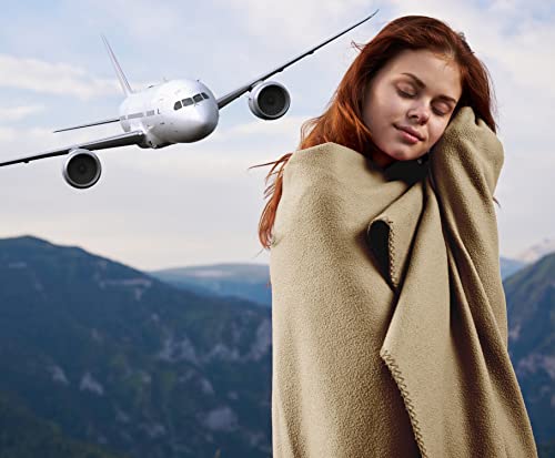 BELL+HOWELL, Cream Colored Travel Blanket for Airplane / or Use as a Throw Blanket for Home, Ultra Soft Materials, Machine Washable, Carrying Case Included