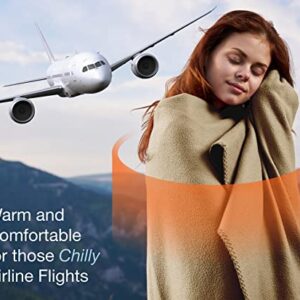 BELL+HOWELL, Cream Colored Travel Blanket for Airplane / or Use as a Throw Blanket for Home, Ultra Soft Materials, Machine Washable, Carrying Case Included