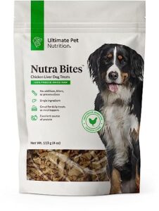 ultimate pet nutrition nutra bites freeze dried raw single ingredient treats for dogs, 4 ounces, bison liver, beef liver, chicken liver (chicken liver)