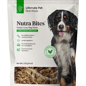 ULTIMATE PET NUTRITION Nutra Bites Freeze Dried Raw Single Ingredient Treats for Dogs, 4 Ounces, Bison Liver, Beef Liver, Chicken Liver (Chicken Liver)