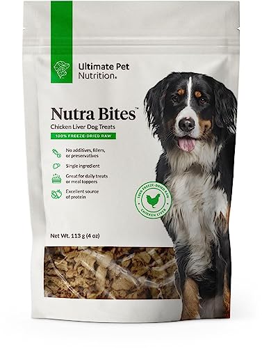 ULTIMATE PET NUTRITION Nutra Bites Freeze Dried Raw Single Ingredient Treats for Dogs, 4 Ounces, Bison Liver, Beef Liver, Chicken Liver (Chicken Liver)