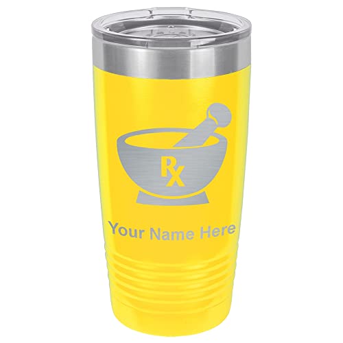 LaserGram 20oz Vacuum Insulated Tumbler Mug, Rx Pharmacy Symbol, Personalized Engraving Included (Yellow)