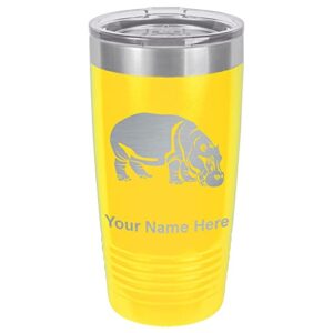 lasergram 20oz vacuum insulated tumbler mug, hippopotamus, personalized engraving included (yellow)