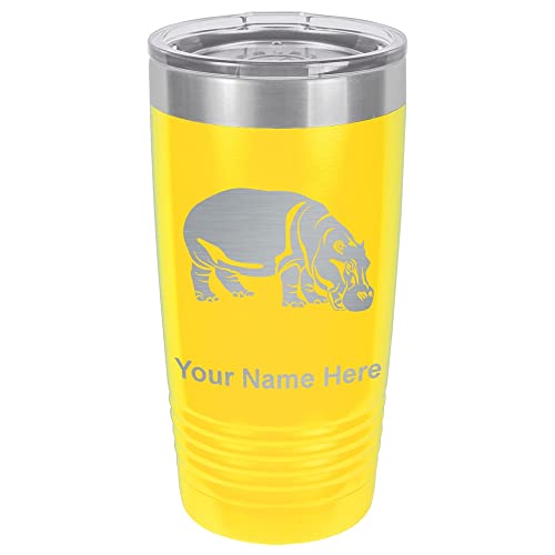 LaserGram 20oz Vacuum Insulated Tumbler Mug, Hippopotamus, Personalized Engraving Included (Yellow)