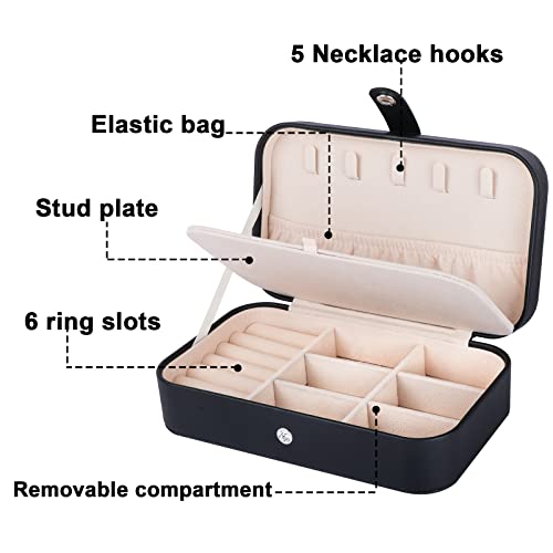 SLOZO Travel Jewelry Box,Upgraded Travel Jewelry Case,Portable Jewelry Boxes for Women,PU Leather Jewelry Box,Travel Jewelry Organizer for Necklaces,Rings,Earrings,Bracelets,Black