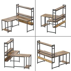 CubiCubi L Shaped Desk with Hutch and Storage Shelves, 59.1 Inch Corner Desk with Bookshelf, Computer Office Workstation for Home Office, Rustic Brown