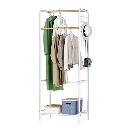 JZM Garment Rack Clothes Organizer Double Rod Hanger Portable Clothing Storage Sturdy Coat Shelves Freestanding for Living Room Laundry